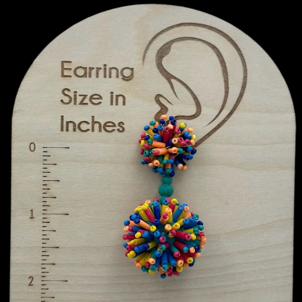Funky Bead Burst Post Drop Multicolored Earrings - Picture 2 of 3